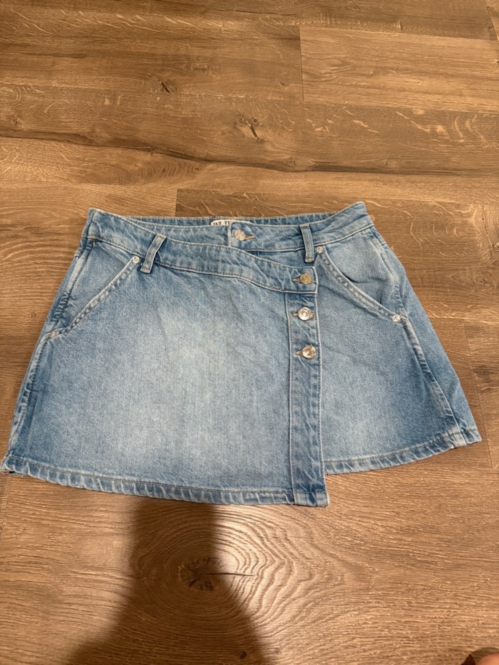 Free People Light Blue Denim Asymmetrical Button Mini Skirt